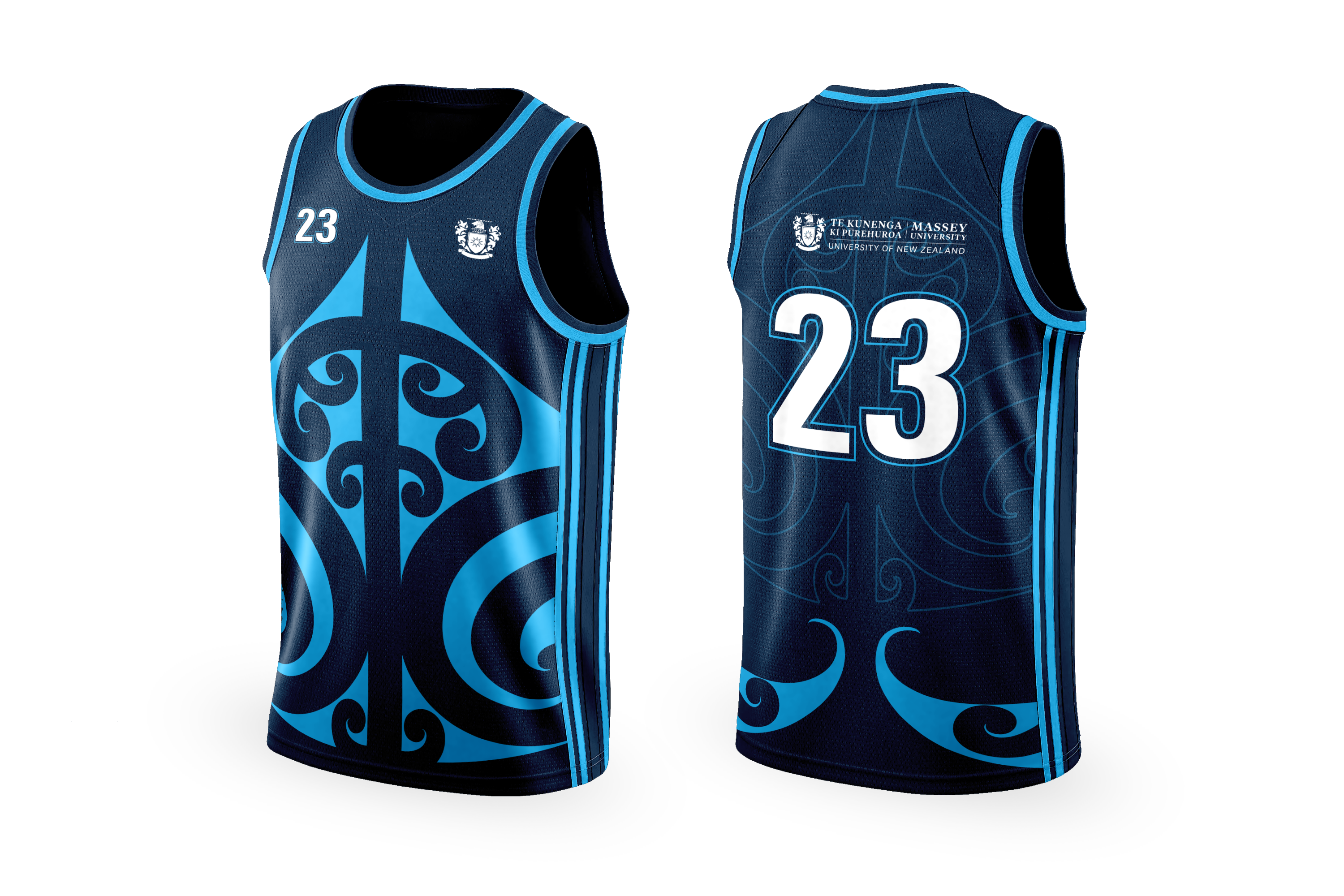Massey University basketball uniform in blue