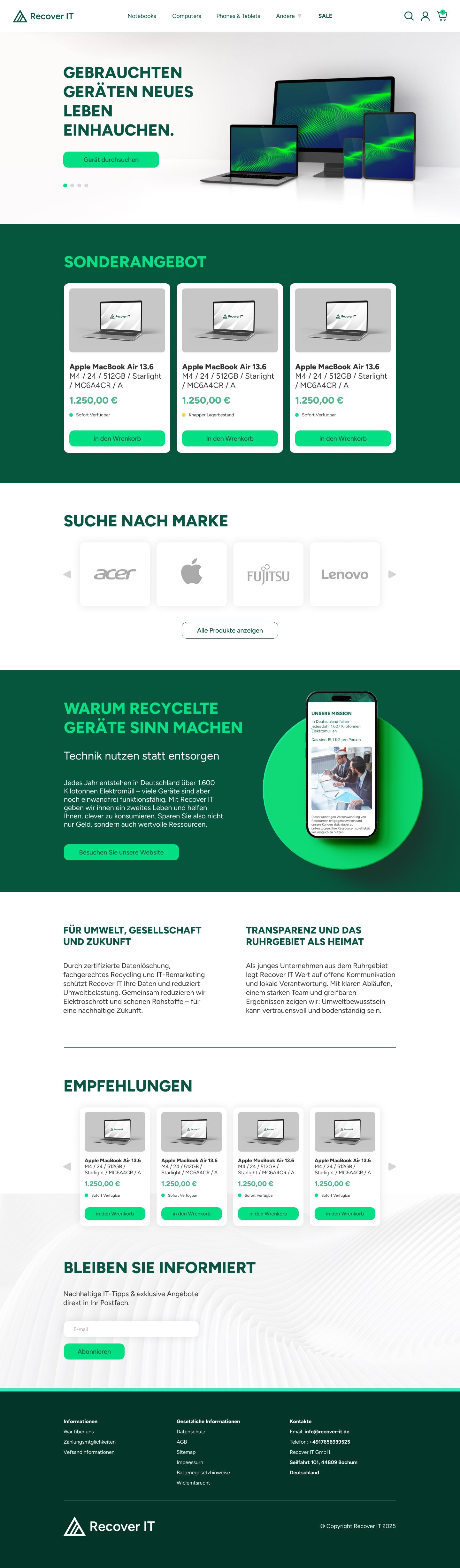 Recover IT webshop home page design